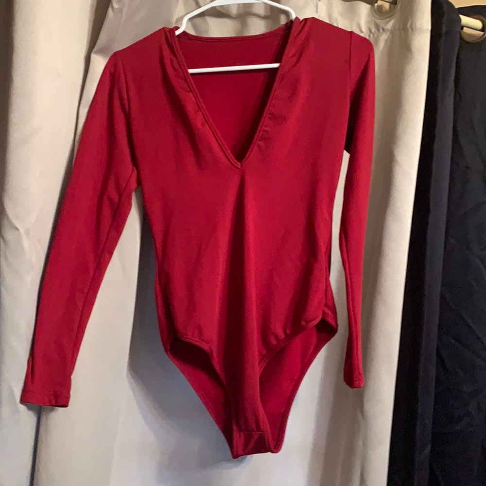Wine colored long sleeve bodysuit